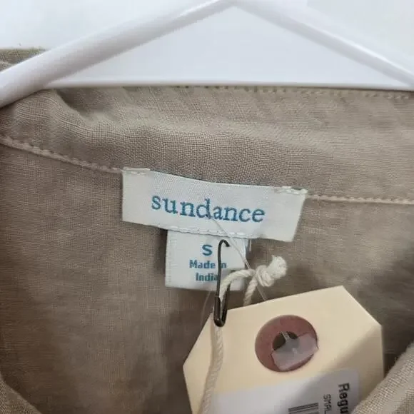 Sundance‎ Tan 100% Linen Safari Outdoor Button Up Harper Mini Shirt Dress Size S - Picture 4 of 9